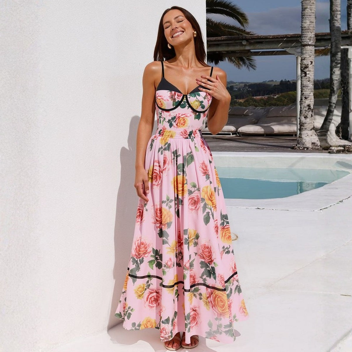 Swimsuit Pink Floral Sweet Seaside Vacation Swimsuit Set Women ShineRealm