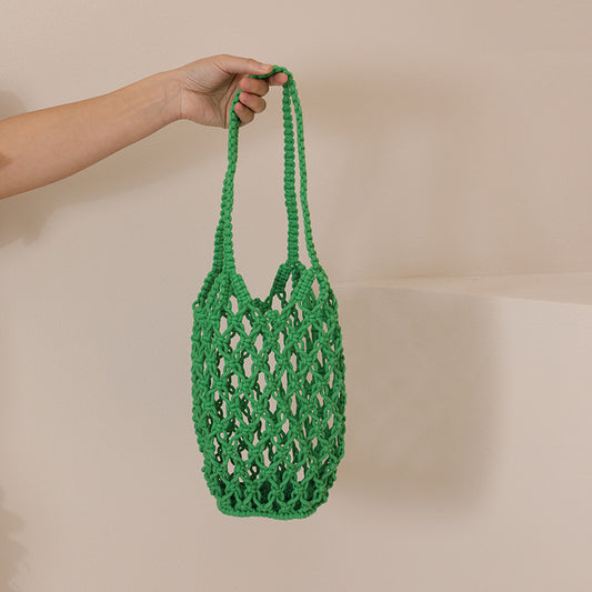 Bolso de mano tejido con hilo de algodón y aberturas, hecho a mano, de paja, para playa, vacaciones o para el hombro 