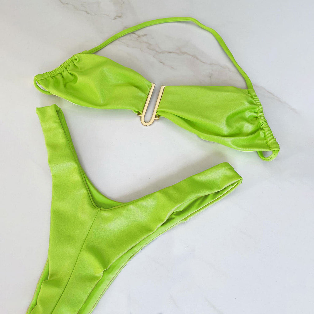 Fresh Solid Color High Slit Low Waist Bikini Sexy Split Swimsuit Women Bikini Thunder