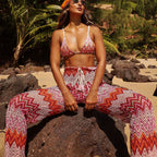 Striped Printed Sexy Backless Three Point Bikini Mesh Trousers Split Swimsuit Women Thunder