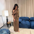 Spring Summer Elegant Retro One Shoulder Pleated Slim Slit Dress RMAI