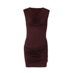 Women Clothing Sexy V neck Slim Ruffle Hip Sleeveless Dress BULLINGER