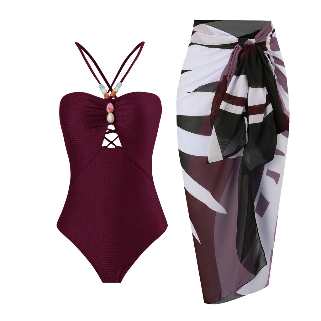 Traje de baño de una pieza de color sólido para mujer, estilo retro francés, que cubre el vientre, fino, para nadar.