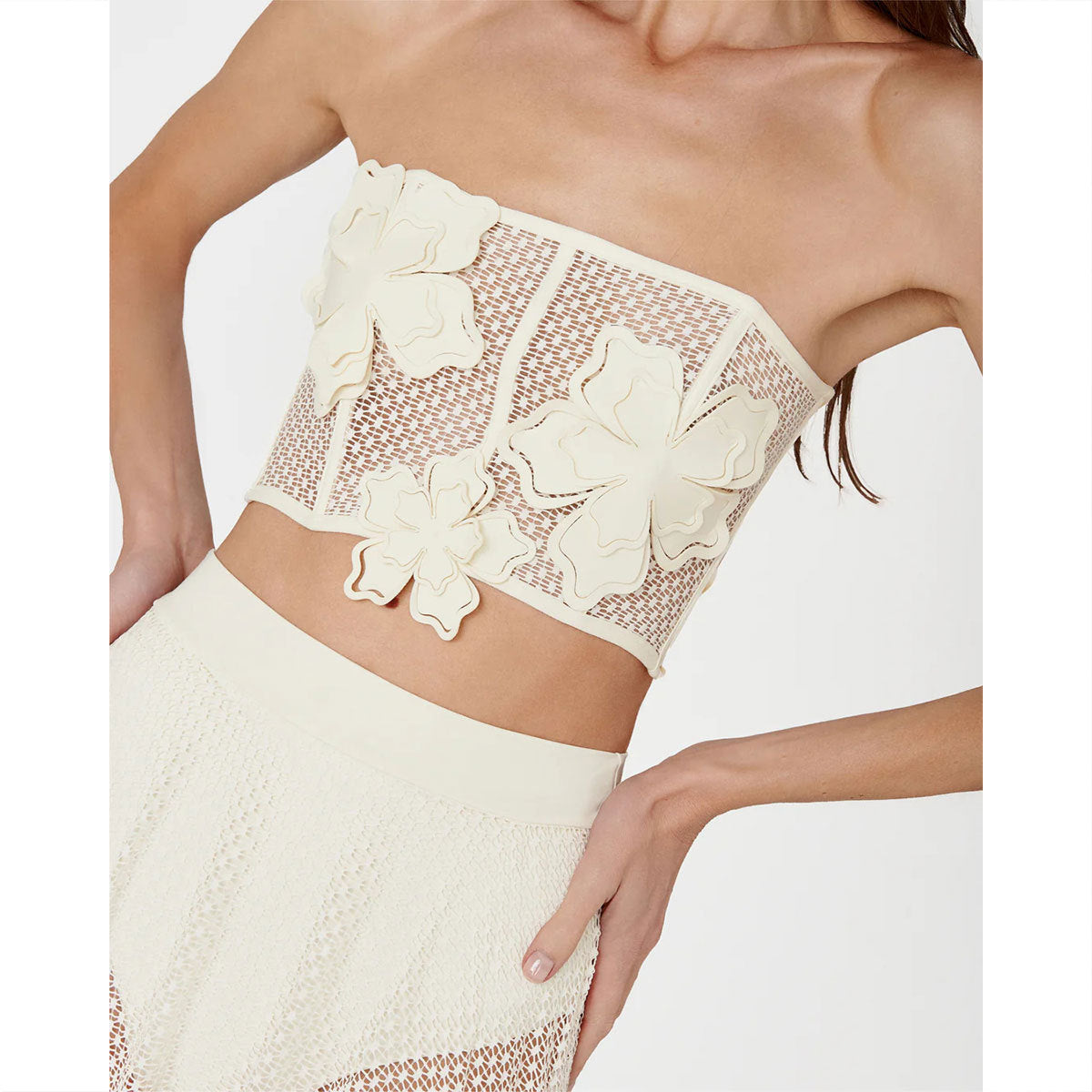 Hollow Out Cutout-out Tube Top Lace-up Solid Color High Waist Bikini Skirt Set Split Swimsuit Women Thunder