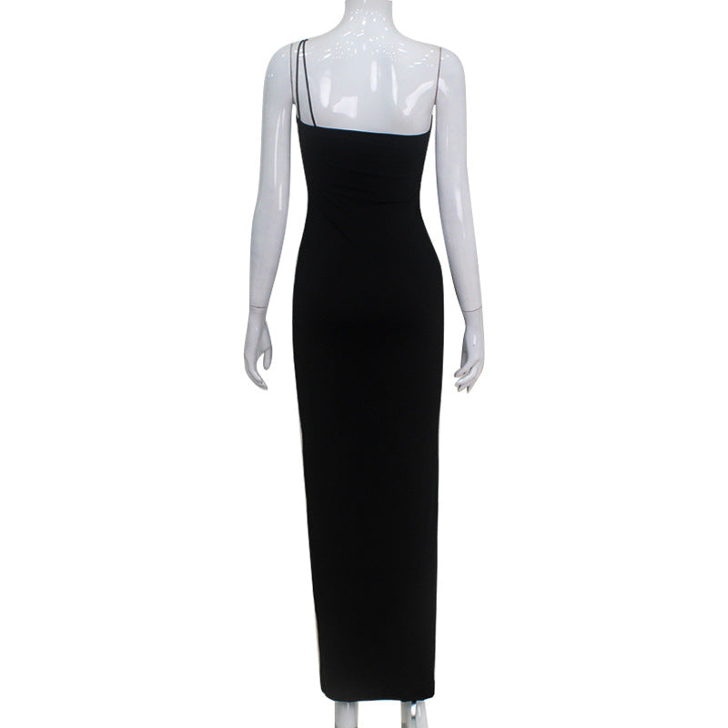Robe sexy à bretelles spaghetti et plis floraux tridimensionnels pour femme