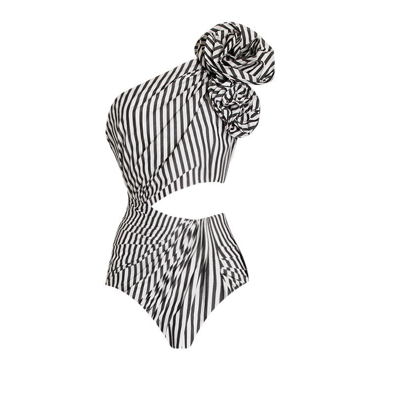 Maillot de bain une pièce sexy pour femme, plissé, à volants, rayé, bikini, robe longue en maille