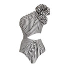 Maillot de bain une pièce sexy pour femme, plissé, à volants, rayé, bikini, robe longue en maille