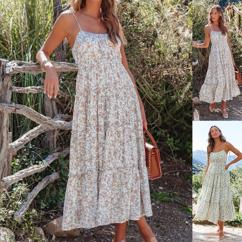 Women Clothing Summer Holiday Floral Strap Dress XINXI