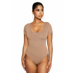 Body de manga larga con cuello en U y rayón ajustado para mujer, ropa de moda de otoño