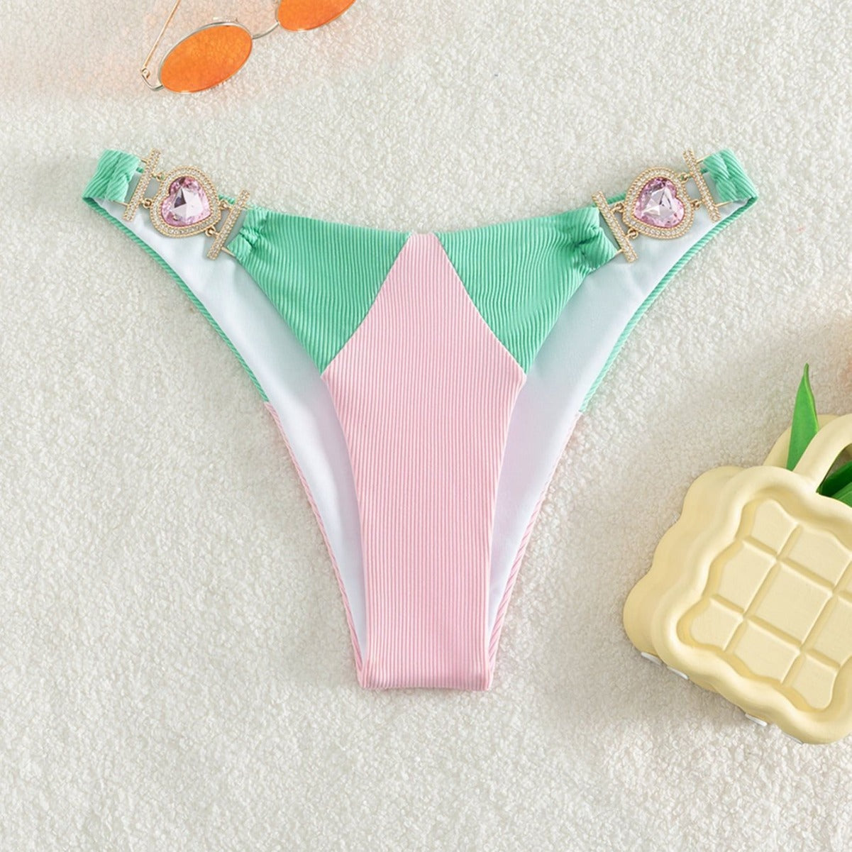Traje de baño sexy de cintura alta con rayas hundidas y cordones a juego de colores