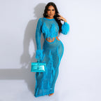 Women Clothing Sexy Handmade Knitted Beach Dress Hollow Out Cutout Out Mink Tassel Maxi Dress MSTYLE