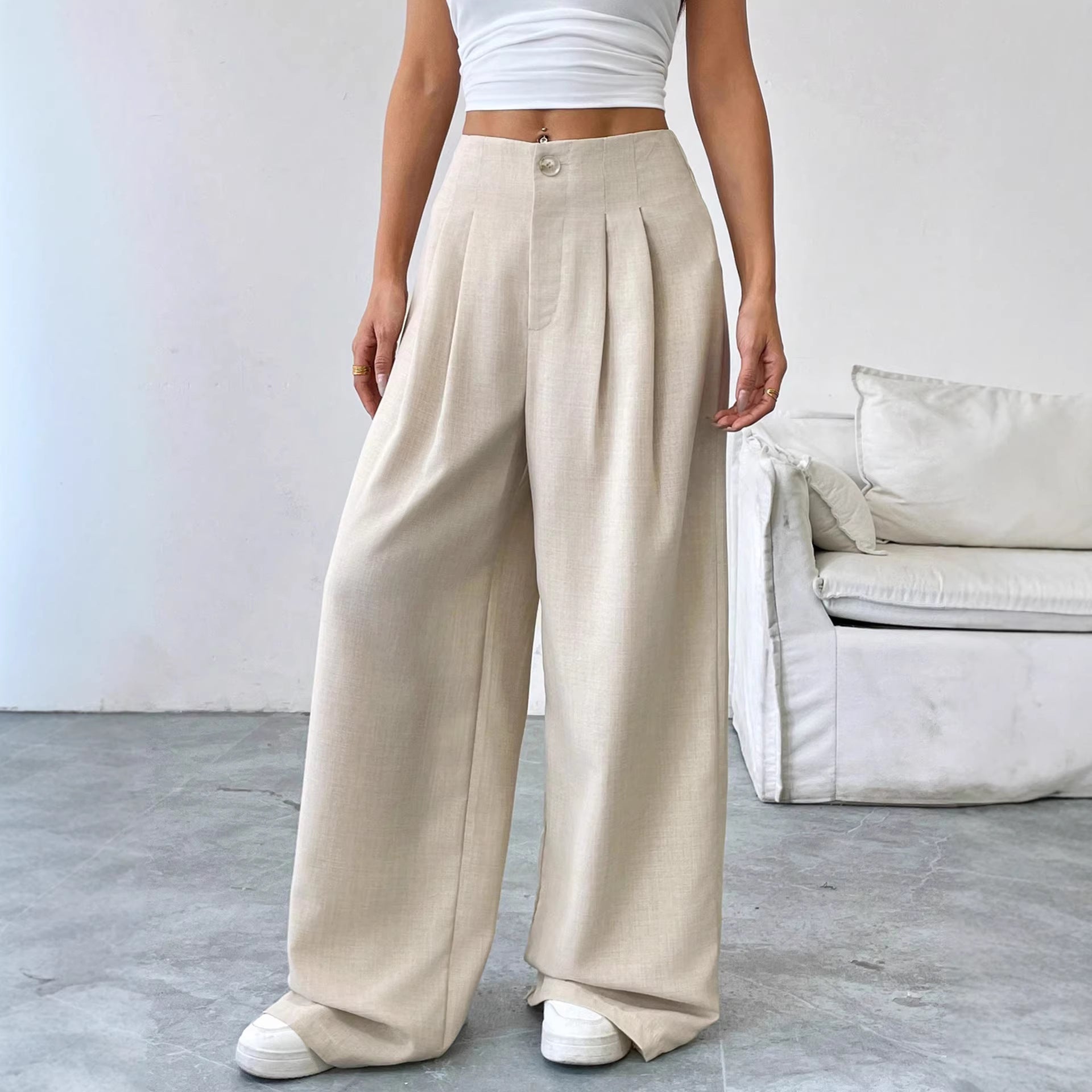 Apricot Elegant Autumn Winter Straight Drooping Women Work Pant Loose Design Slimming Light Luxury Casual Pants EverBillion