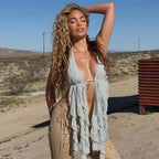 Women Clothing Sexy Bandeau Backless Stitching Lace Hem Sexy Halter Spaghetti Straps LAGERFELD