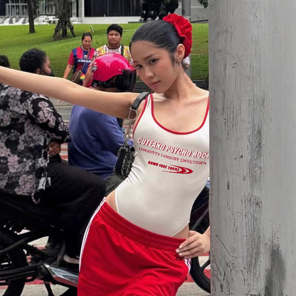 Street Letters Multicolor Printing Sling Body Shaping Corsets Sexy U Collar Backless Shaping Top
