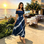 Printed Spring Summer off Shoulder Elegant Short Sleeve Slim Women Dress Inly