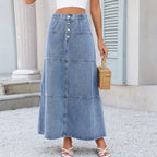 Elastic Waist Front Breasted Stitching Design All Matching Jeans Skirt Women MANNY