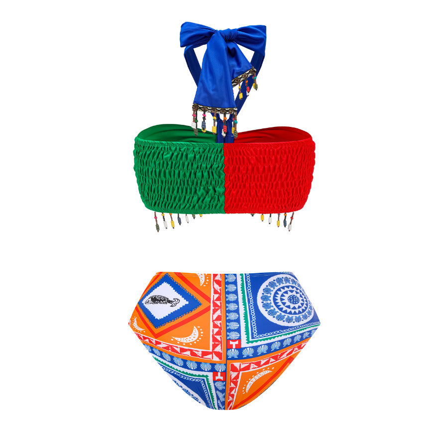Bikini push up sexy de cintura alta, traje de baño dividido, pantalones de gasa