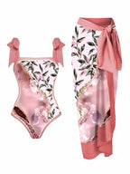 Traje de baño de gasa con estampado multicolor, traje de baño de una pieza con protección solar