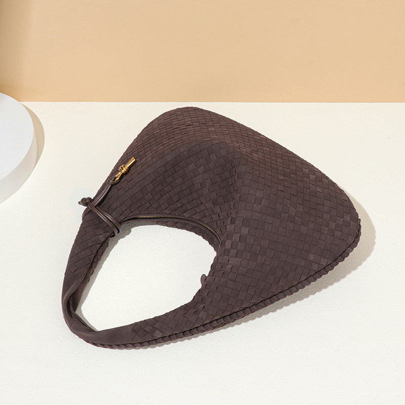Woven Bag Dumplings Bag Hand Carry Office Underarm Bag Autumn Winter Retro Suede Surface Soft Leather