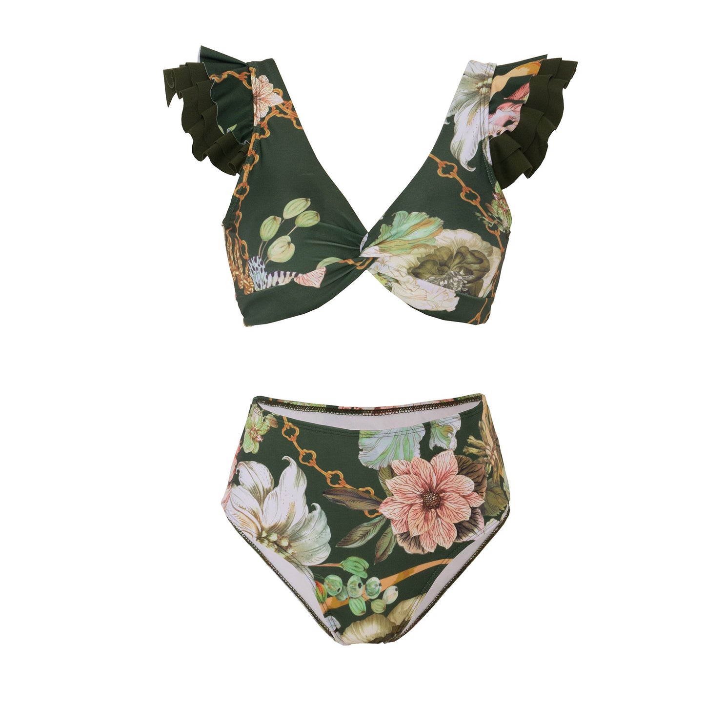 Maillot de bain rétro taille haute fendu pour femme, ensemble bikini à volants, jupe de plage en mousseline