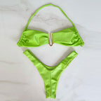Fresh Solid Color High Slit Low Waist Bikini Sexy Split Swimsuit Women Bikini Thunder