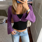 Sexy Contrast Colors False Two Piece Flare Sleeve T shirt Summer Simple Slim Fit Bottoming Top Women LingSharp