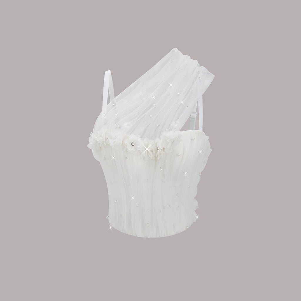 Fairy Sexy Mesh Pearl Suspender Vest Women Short Stretch Body Shaping Boning Corset Bra WildQueen