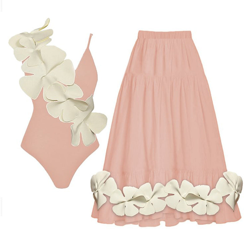 Traje de baño de una pieza con tirantes finos de color liso para mujer, traje de baño floral para vacaciones de primavera