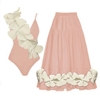 Traje de baño de una pieza con tirantes finos de color liso para mujer, traje de baño floral para vacaciones de primavera