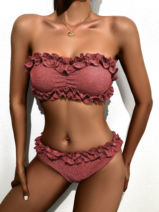 Bikini de color sólido, traje de baño sexy para mujer, traje de baño sin espalda, traje de baño de encaje