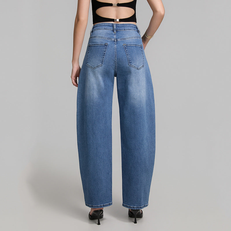 Blue High Street Wide Leg Highly Elastic Jeans for Women Summer High Looking Slimming Matchet Pants Women JinRen