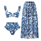 Maillot de bain trois pièces rétro fendu, ensemble maillot de bain à lacets, jupe de plage