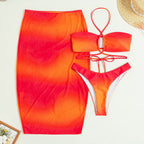 Maillot de bain de plage pour femme, ensemble trois pièces, protection solaire d'été, robe longue, bikini
