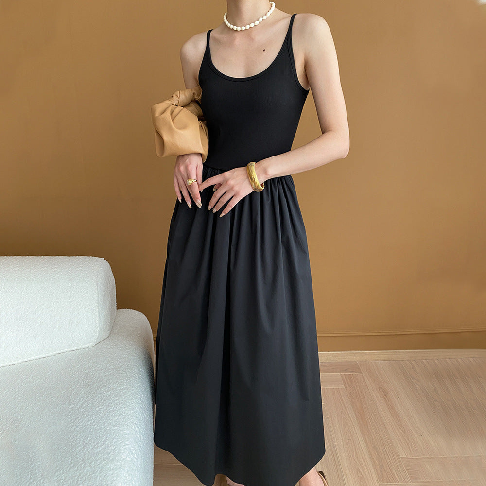 French Black High Grade Camisole Dress Summer High Waist Inner Wear A Line Dress Women FDvzykx