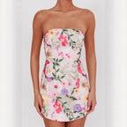 Robe courte bandeau moulante à bretelles fines pour femme, motif floral Niche