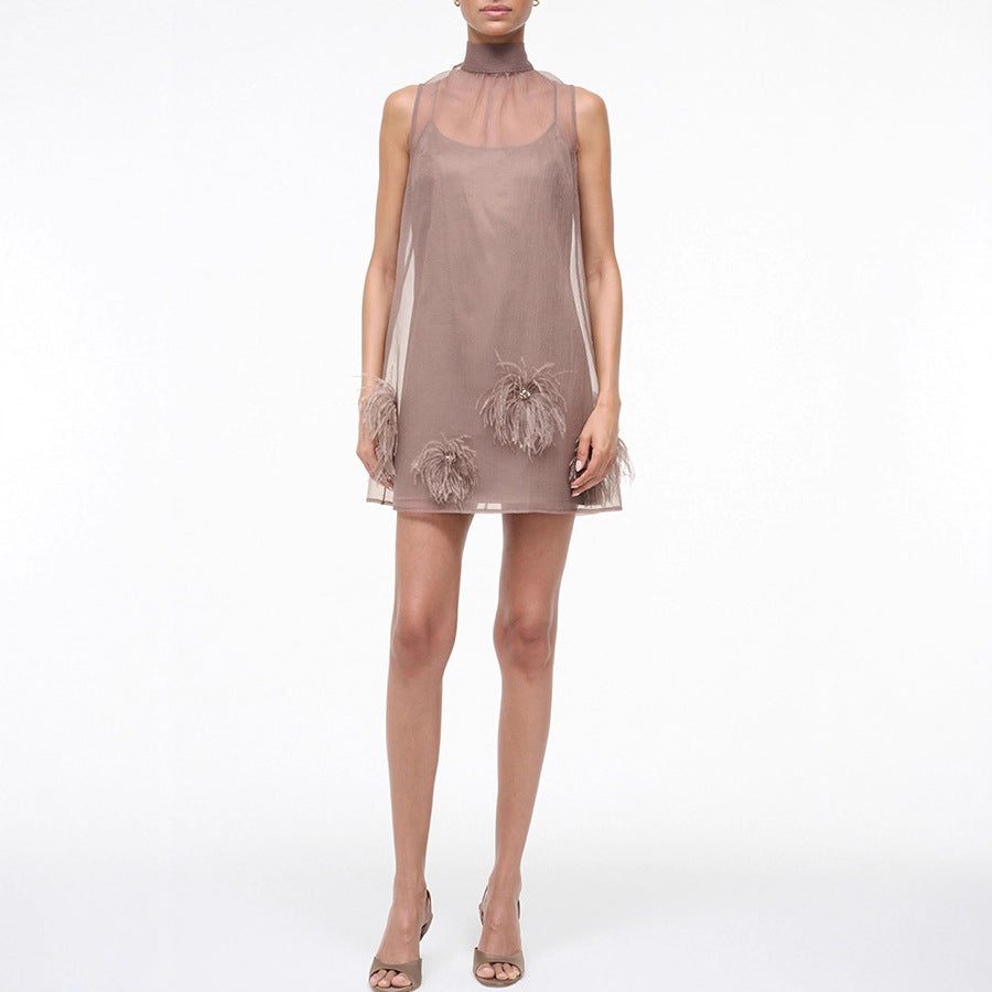 Spring Autumn Lace up Sleeveless Dress Party Casual Zipper Women Dress Oyrina