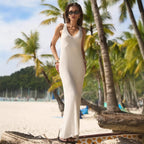 Spaghetti Straps Knitted Dress Summer Wide Shoulder Inner Dress Slim Slimming Dress BlueLine
