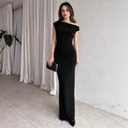 Summer Women Clothing Simple Intellectual Slant Shoulder Tight High Waist Pleated Split Dress WensDiva