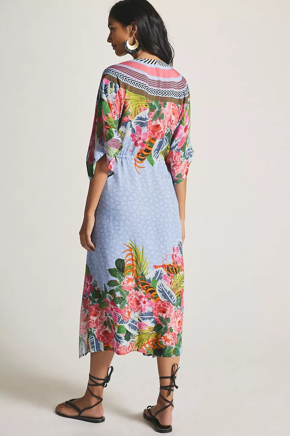 Blusa con estampado de dos cabezas y cinturón ajustable para playa, informal y para vacaciones
