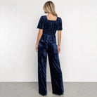Velvet Women Solid Color Pleated Slim Casual Short Sleeved T shirt Pants Wide Leg Two Piece Set DREAMCHIN