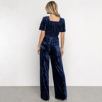 Velvet Women Solid Color Pleated Slim Casual Short Sleeved T shirt Pants Wide Leg Two Piece Set DREAMCHIN
