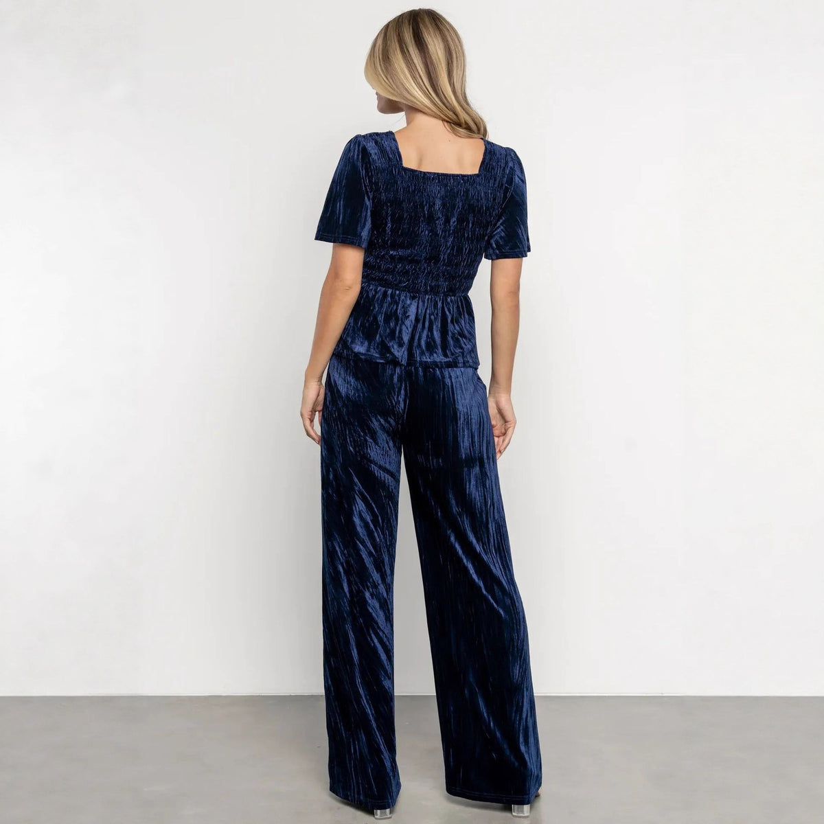 Velvet Women Solid Color Pleated Slim Casual Short Sleeved T shirt Pants Wide Leg Two Piece Set DREAMCHIN