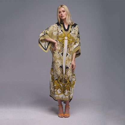 Positioning Printing Ethnic Beach Cover up Loose Robe Sun Protection Shirt Beach Cover Up