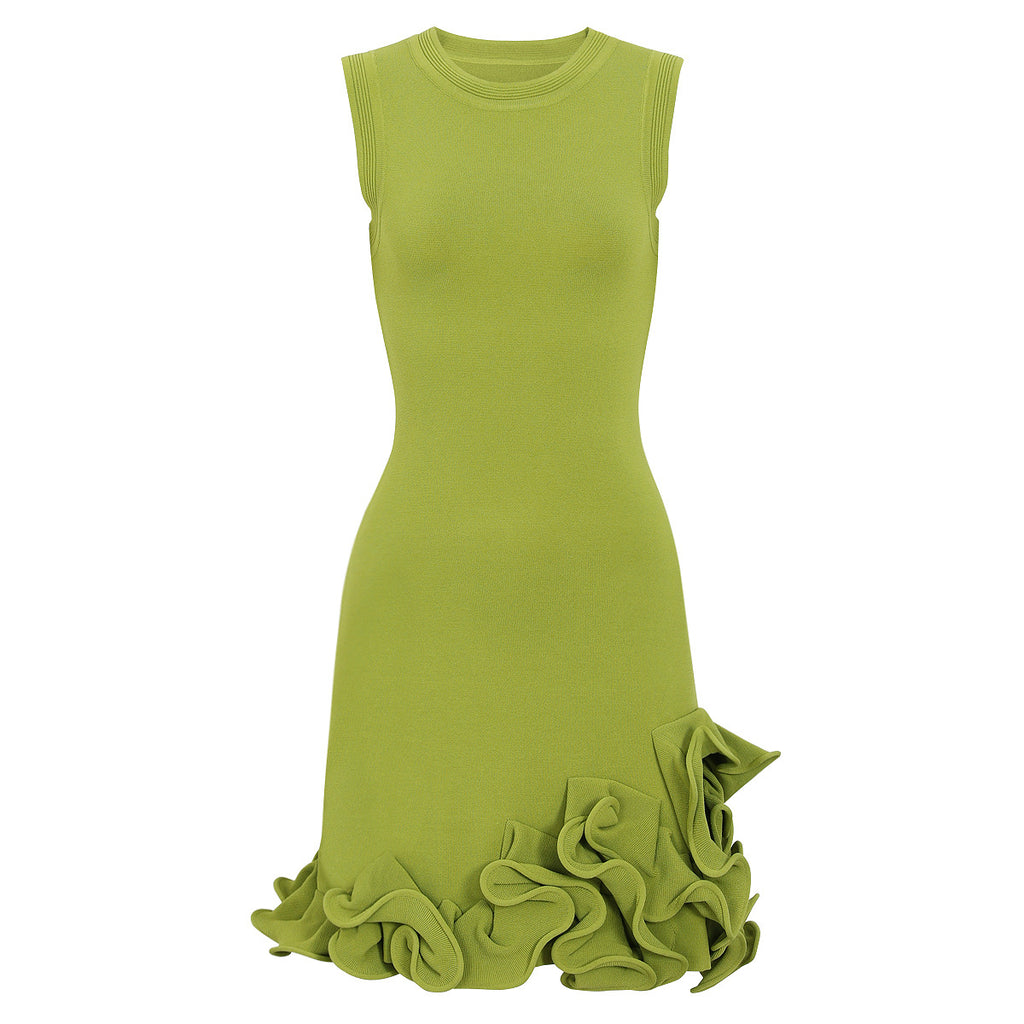 Summer Sleeveless round Neck Knitted All Matching Slim Fit Slimming Classic Plate Floral Dress Dimenssa