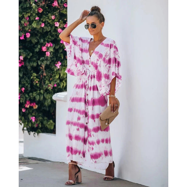 Spring Summer Lace Tie Dye Loose Dress Home Casual Dress Oyrina