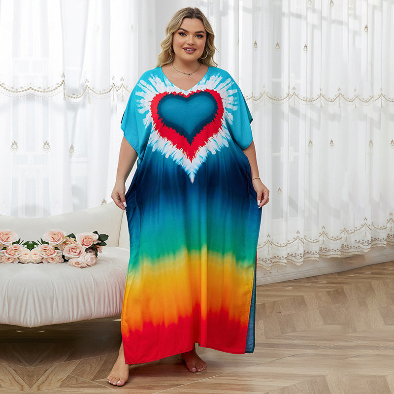 Bata holgada con estampado de rayón para playa, vestido, blusa para cubrir bikini