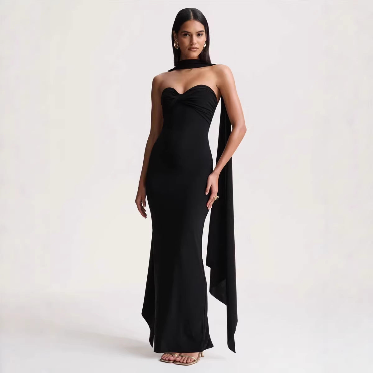Women Summer Halter Ribbon Twist Woven Wrapped Chest Backless Slim Fit Niche Maxi Dress Bailess