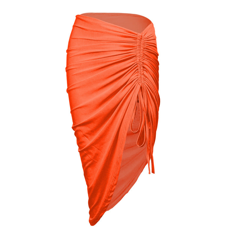 Summer Women Clothing Sexy Slim Fit Irregular Asymmetric Skirt Trend Drawstring Skirt George