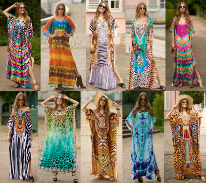 Rayon Positioning Printing Beach Cover up Loose Vacation Dress Beach Cover Up Colors