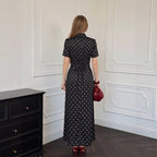 Autumn Ladies Slim Chinese Polka Dot Short Sleeve Dress Buckle Design YILINE
